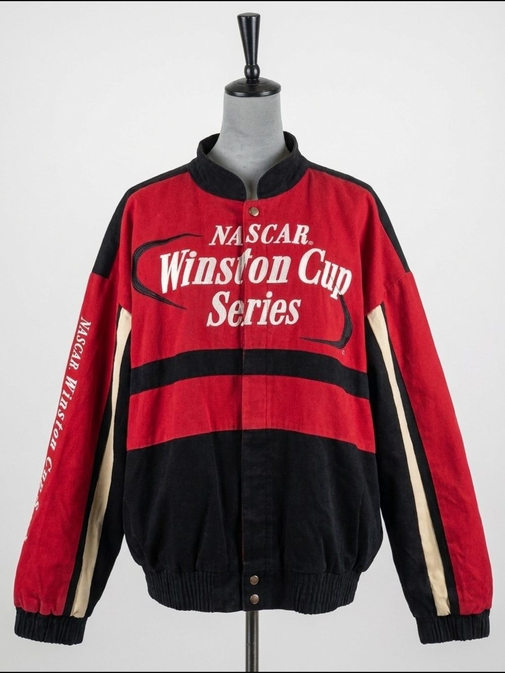 Vintage NASCAR Winston Cup Series Racing Jacket Size Large Red Black Snap Front